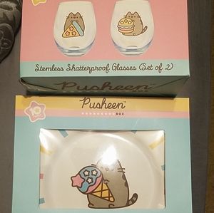 Winter 2020 Pusheen Box Drink Glasses and Melamine Plate Set